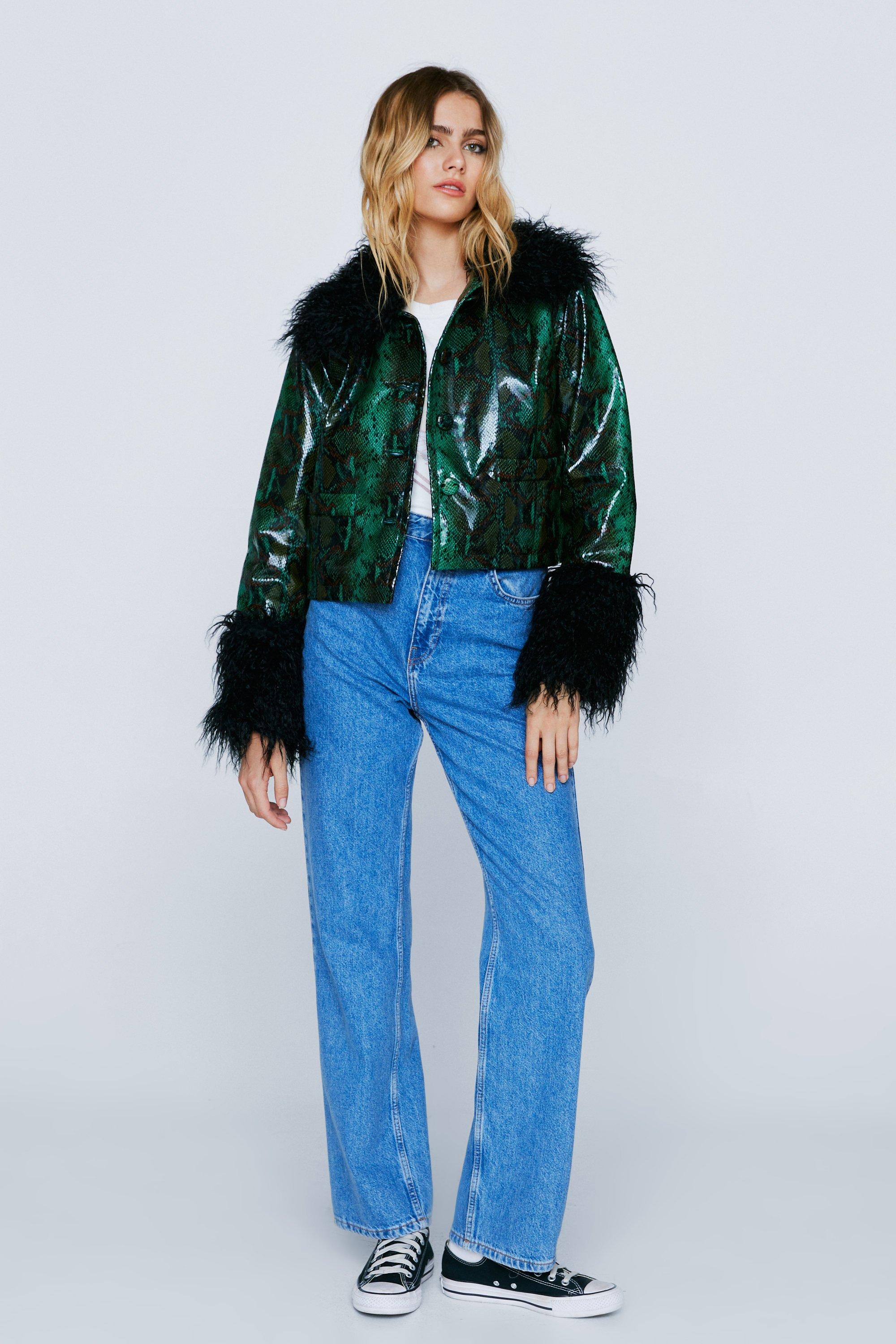 Snake print faux leather jacket hotsell